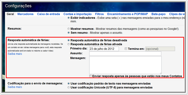 Configurar resposta automática de férias no Gmail 