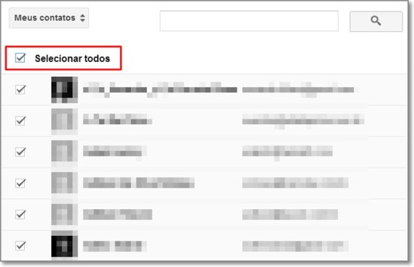 selecionar todos contatos no Gmail