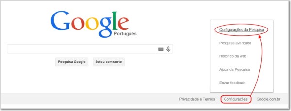 Configurações da Pesquisa do Google