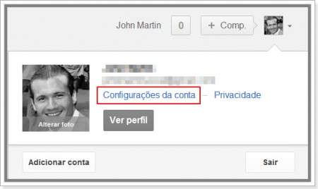 Clique em configurações para desativar o Instant Search