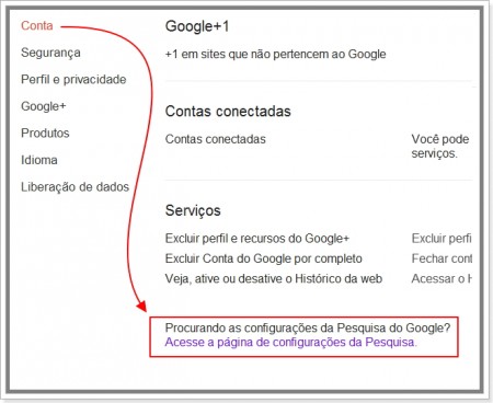 Clique em acesse a página de configurações da Pesquisa