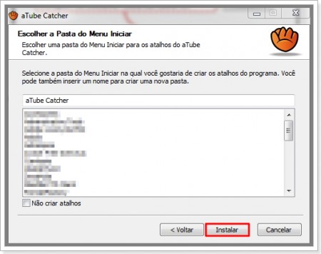 Imagem de Tela de instalação do atube Catcher