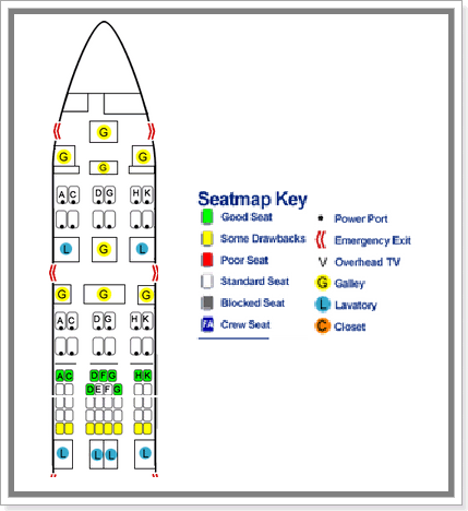 Imagem do mapa de assentos de uma aeronave Tam Airbus A340