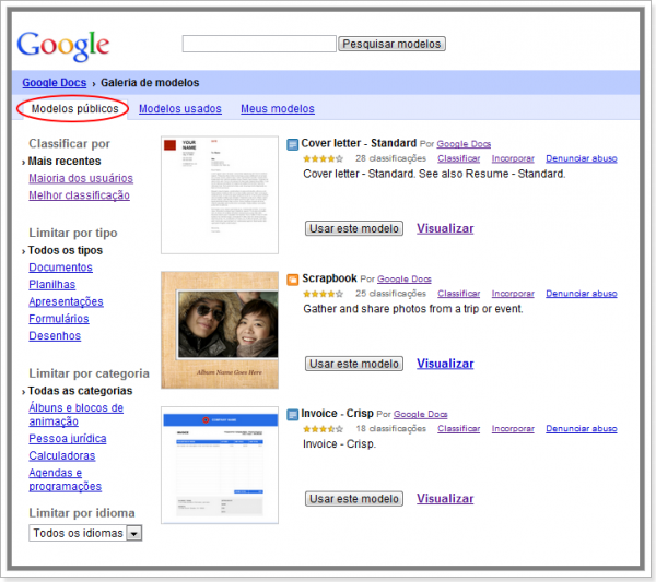 Como usar os modelos prontos do Google Docs