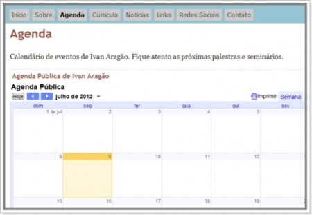 Modelo de site pessoal de Ivan Aragão em Google Docs