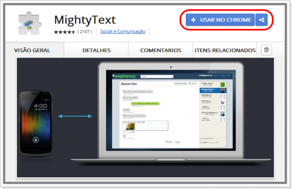 Instalar extensão de Google Chrome Might Text na Chrome Store