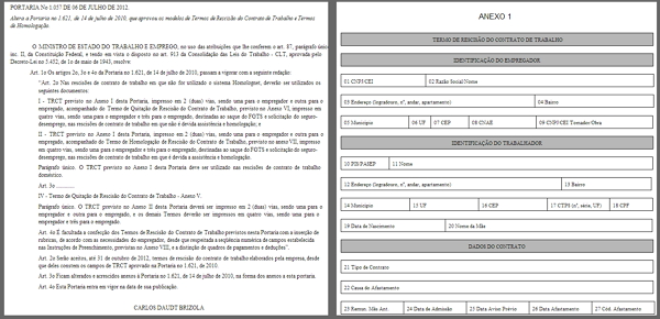 modelo declaração trabalho rescisão