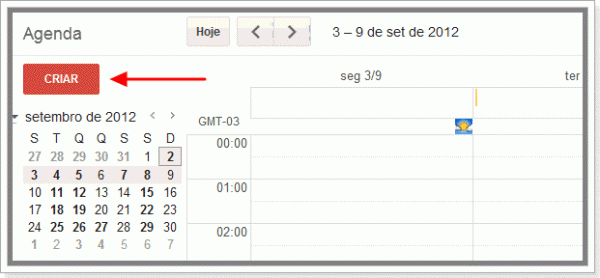 Clique no botão Criar na Agenda