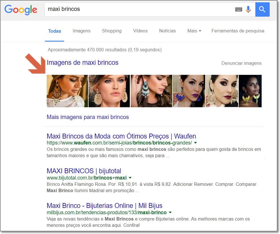 Imagens exibidas na primeira colocação no google
