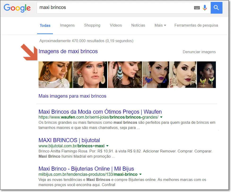 Imagens exibidas na primeira colocação no google