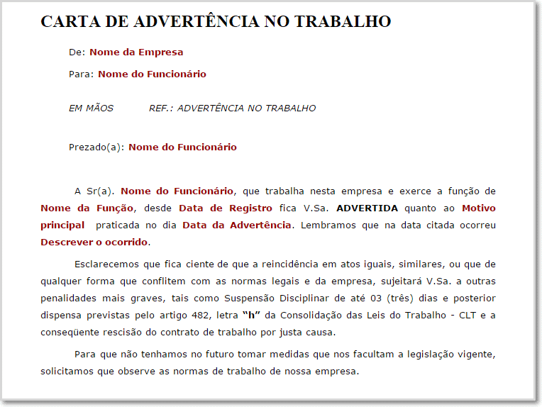 Modelo de carta de advertência no trabalho  Agência Seo 