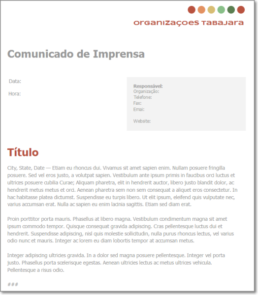 Modelo de Comunicado de Imprensa