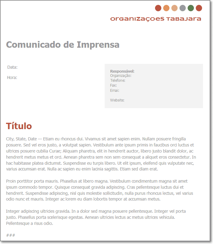 Modelo de comunicado de imprensa