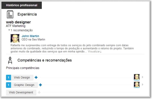 recomendações no perfil linkedin