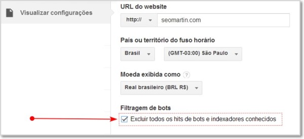 excluir todos os hits de bots e indexadores conhecidos no analytics