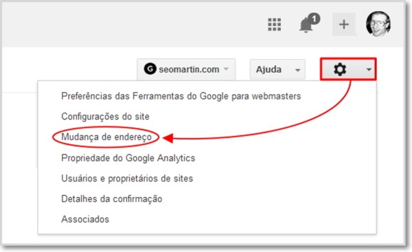 Mudança de endereço no Google Webmaster Tools