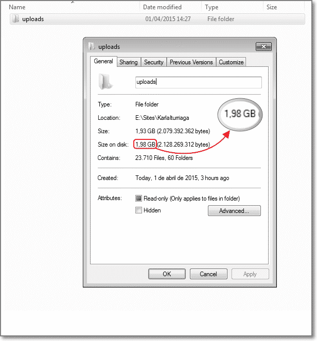 Pasta Uploads com 1,98GB