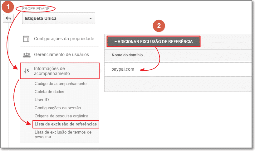 remover referências indesejadas no Analytics