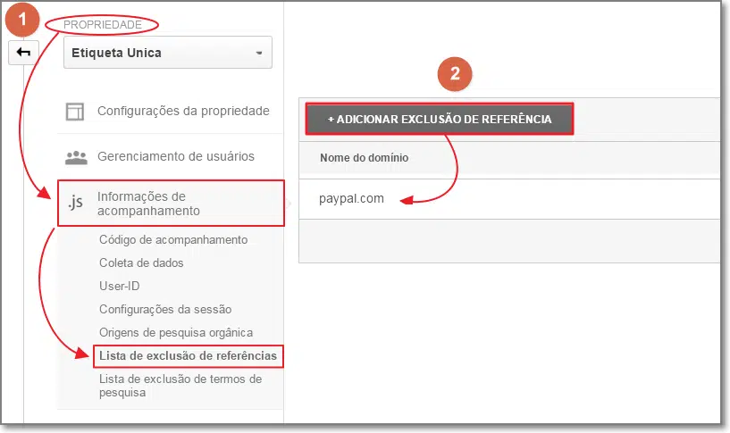 remover referências indesejadas no Analytics