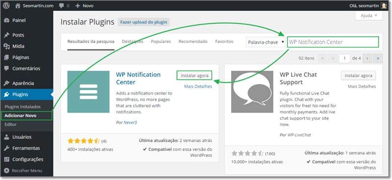 Instale o WP Notification Center