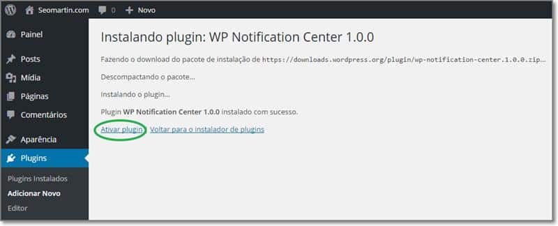 Ative o WP Notification Center