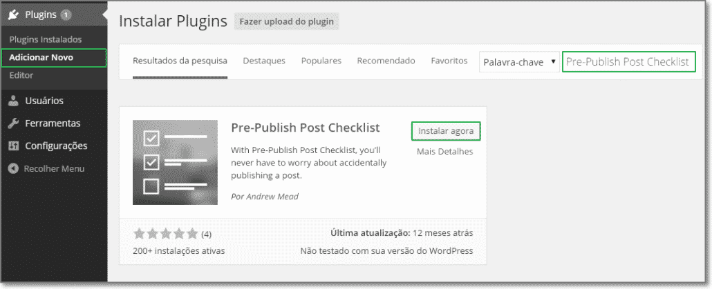 Instalar plugin Pre-Publish Post Checklist