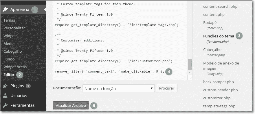 Desabilitar auto links comentários wordpress