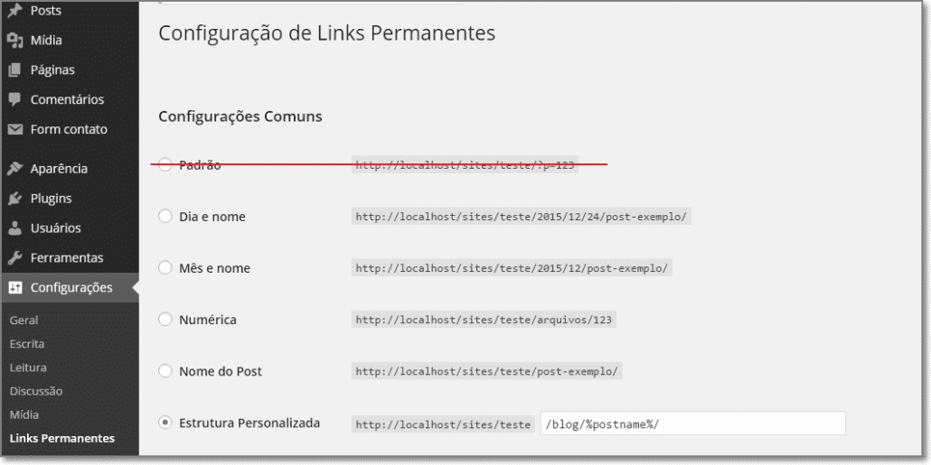 Configuração de links permanentes
