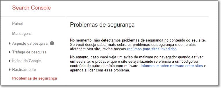 Problemas de segurança Google Search Console