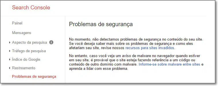 Problemas de segurança Google Search Console