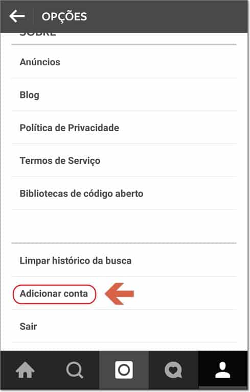 Adicionar conta no instagram