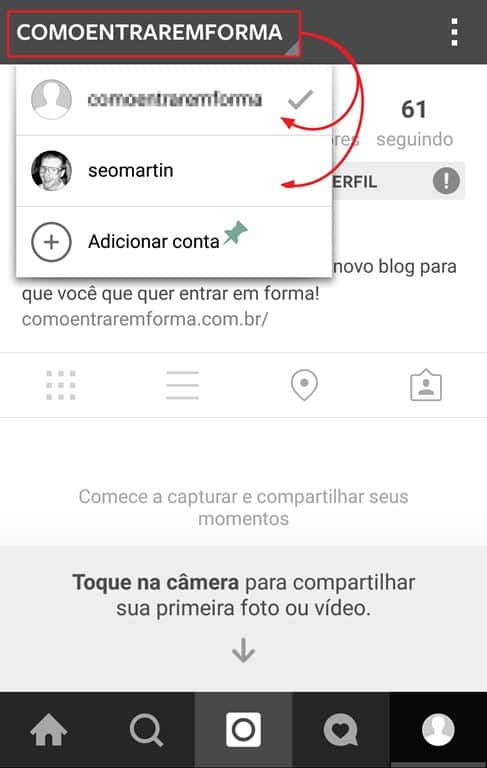 Alternar contas do Instagram