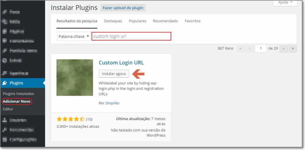 Instalar plugin custom login url para wordpress