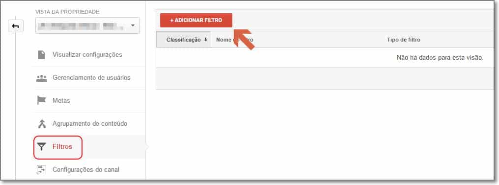 adicionar novo filtro no Google Analytics