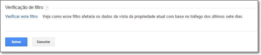 Verifique e salve seu filtro no analytics