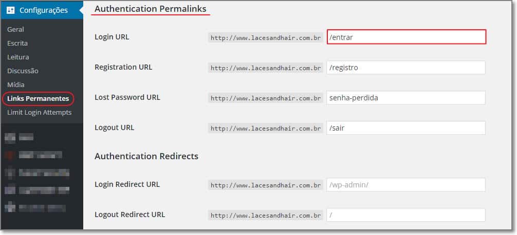 configurar o Custom Login Url para wordpress