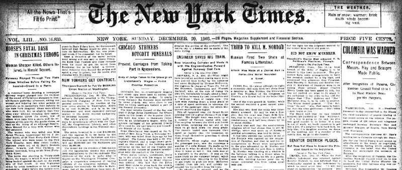 Capa do New York Times do dia 17/12/1903