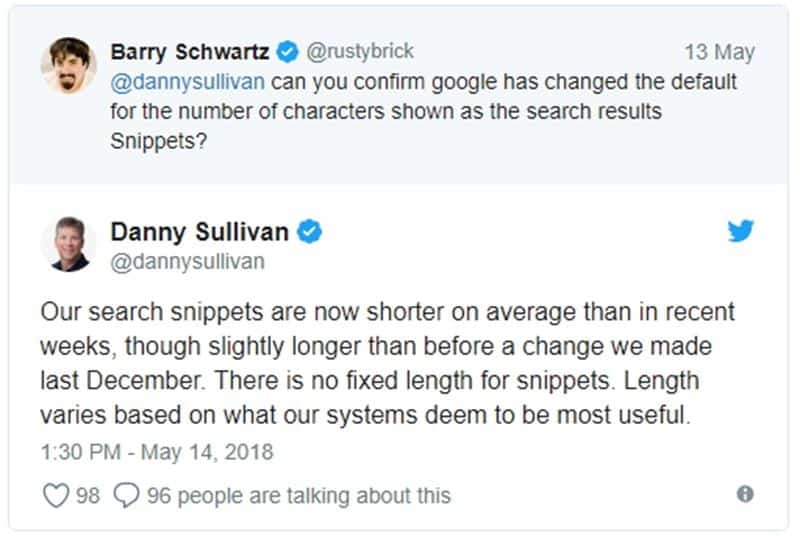 Danny Sullivan do Google confirmou a redução